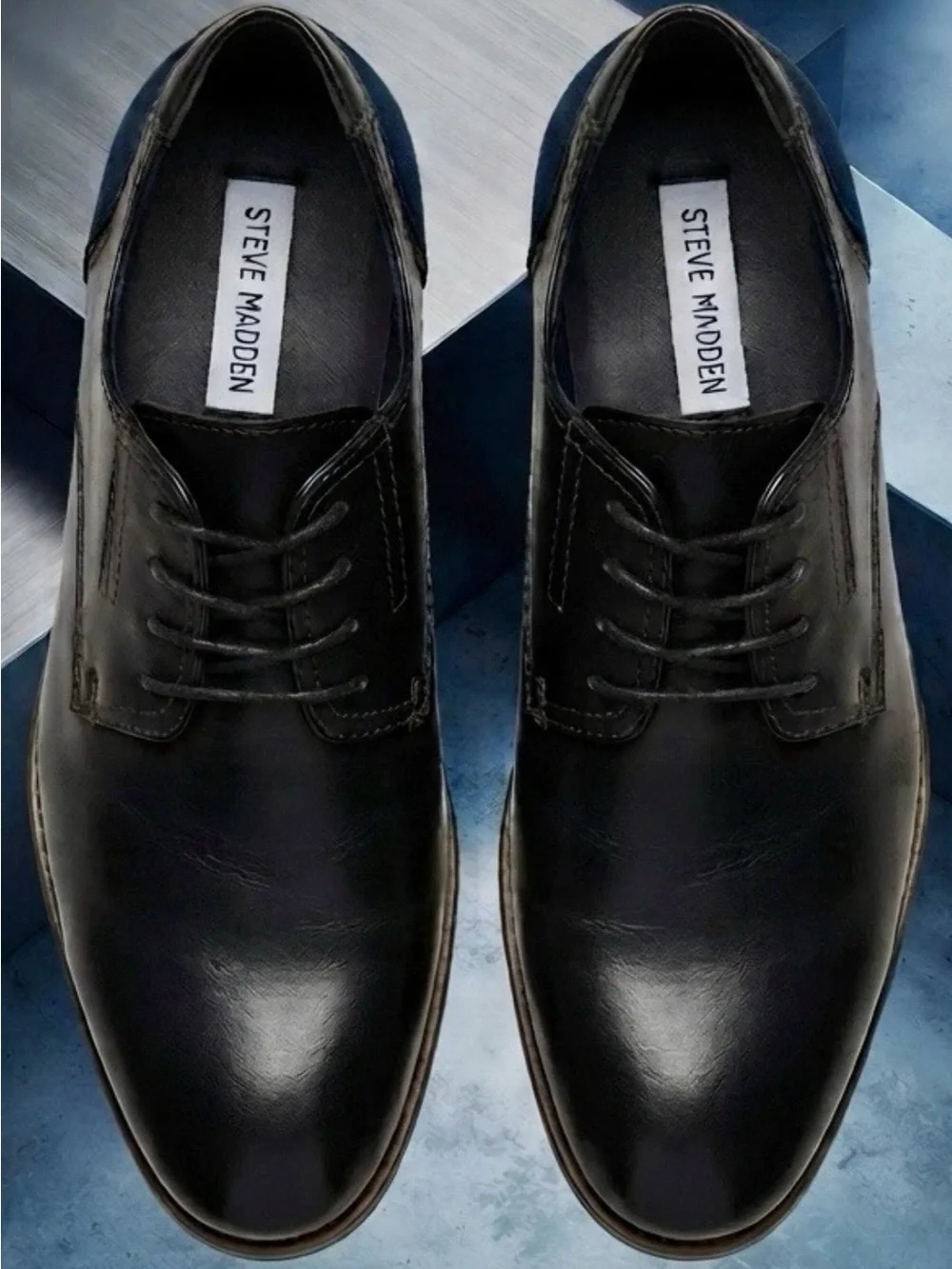 RARE Steve Madden Lectern Black Leather Blue Suede Contrast Oxford shoes 10.5B